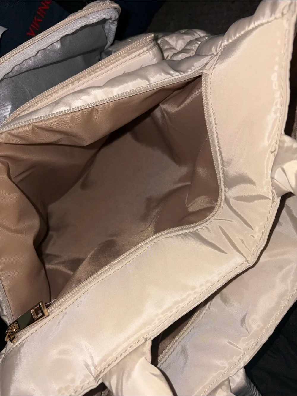 Quilted Puffer Tote Bag in Light Cream